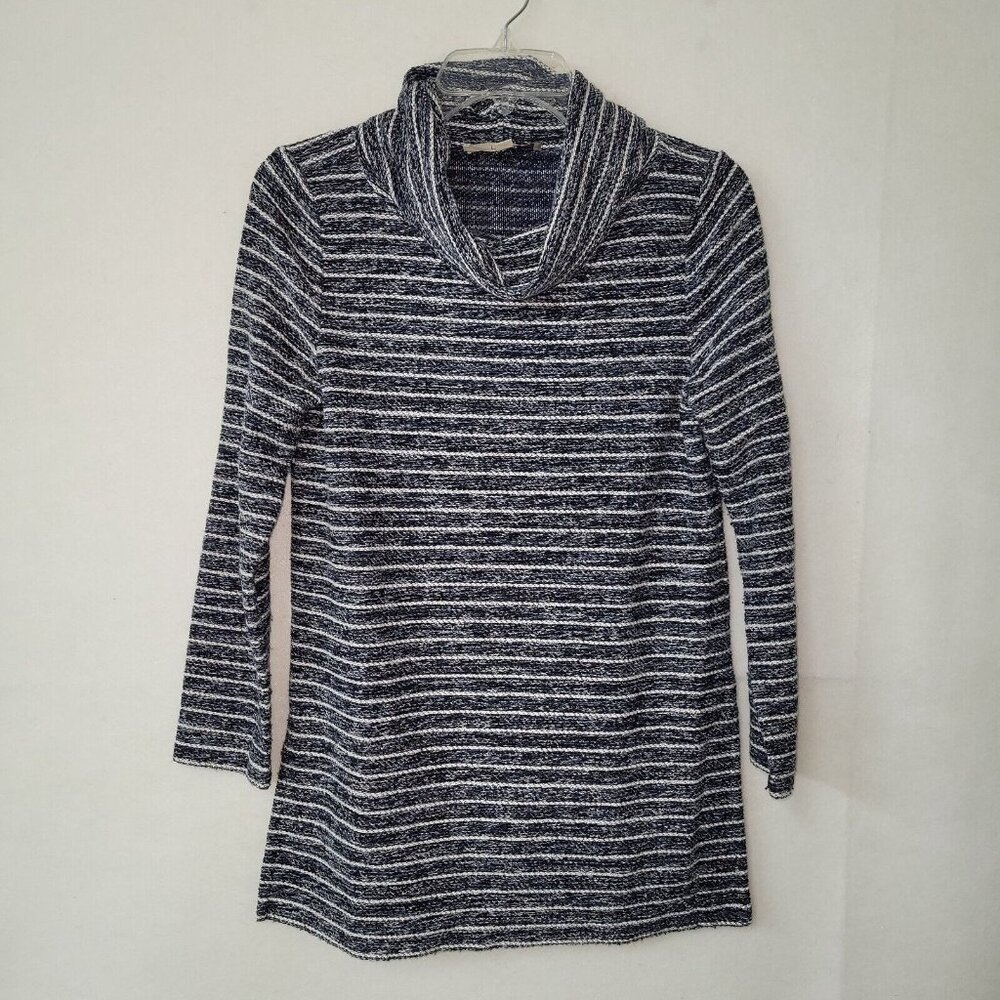 Loft Sweater Womens S Blue Stripe Long Sleeve Cowlneck Tunic Side Slit 444752